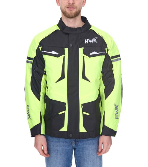 HWK Adventure/Touring Men's Motorcycle Jacket with 600D Cordura Material Motorsport Jacket with Removable Thermal Lining Black/Neon Green