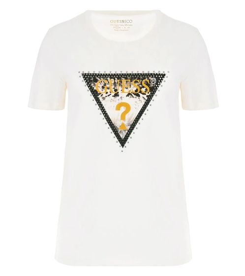 GUESS ANIMAL TRIANGLE TEE Camiseta de Mujer Camisa de Algodón con Estampado de Marca W3YI41I3Z14 G012 Lana Blanco