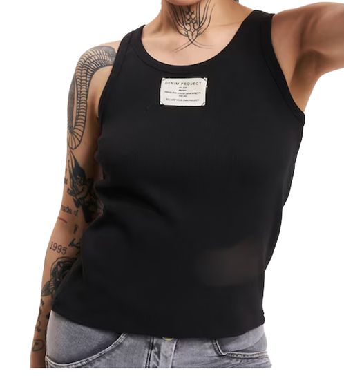 Denim Project Ribbed Camiseta de verano para mujer Camiseta sin mangas de algodón DPW-10023-014 W001 Negro