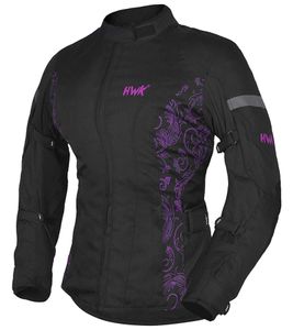 Veste de moto femme HWK Adventure/Touring en matériau Cordura 600D Motorsport avec doublure thermique amovible noir/rose.