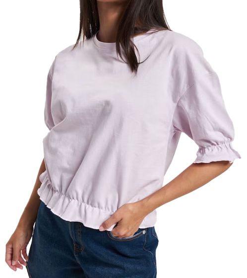 Denim Project Camisa corta de algodón para mujer con volantes Camisa de manga corta DPW-10023-015 W074 Rosa