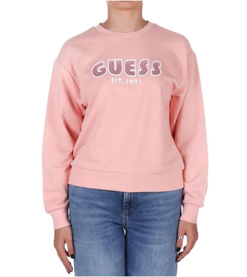 GUESS felpa donna maglione autunnale con strass nel logo maglia girocollo W3YQ13K8802 G6J5 rosa