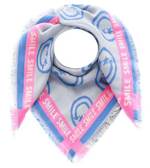 ZWILLINGSHERZ Happy Smiley Petite écharpe carrée avec écriture et motif écharpe tendance 3014A-1003-18 Bleu/Rose