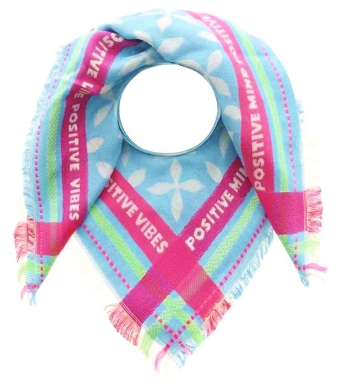 ZWILLINGSHERZ Neon Edge Positive Vibes Blossom Foulard carré avec écriture et motif Foulard tendance 3012A-1309-4 Bleu/Rose/Vert