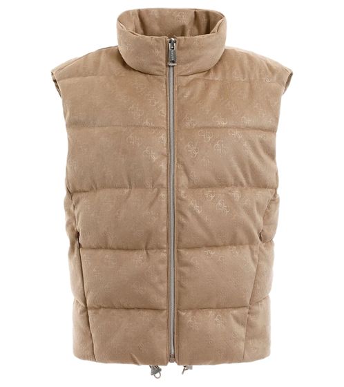 GUESS Damen Weste ärmellose Übergangs-Weste mit geprägtem 4G Logo Stepp-Weste W3YN38WFIY0 A10L Beige