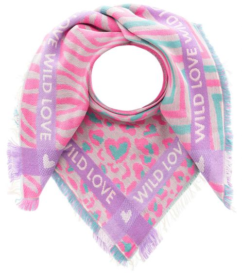 ZWILLINGSHERZ Mustermix Wild Love Vierecks-Tuch mit Schrift und Muster Mode-Tuch 3014A-1003-24 Pink/Grün/Violett