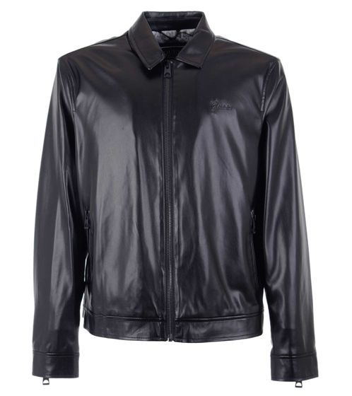 GUESS Chaqueta de piel sintética para hombre, chaqueta motera rocky con cuello de solapa, chaqueta para exteriores M3YL20WF410 JTMU negro