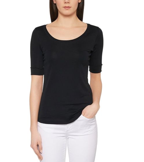 MARC CAIN Damen Baumwoll-Shirt Basic-Shirt Rundhals-Shirt E48.69J14 900 Schwarz