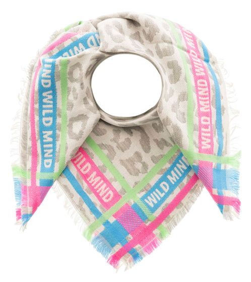 ZWILLINGSHERZ Wild Mind square scarf with writing and pattern fashion scarf 3014A-1003-84 blue/pink/beige/green