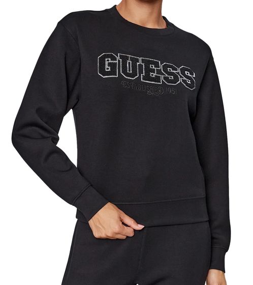 GUESS CN Embellished Logo women's sweatshirt with large lettering everyday sweater W3BQ17KBYE2 JBLK black