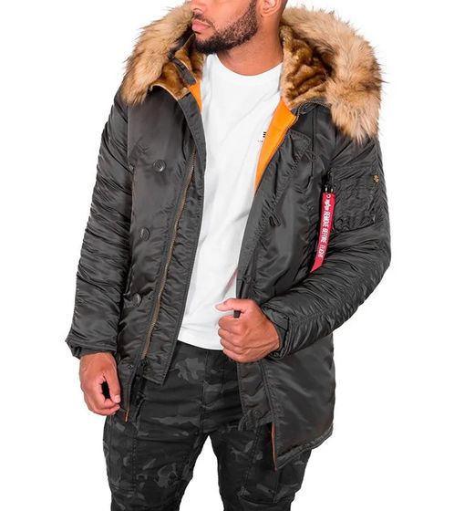 ALPHA INDUSTRIES Veste d'hiver pour homme à capuche avec veste d'extérieur amovible en fausse fourrure 103141 136 gris foncé