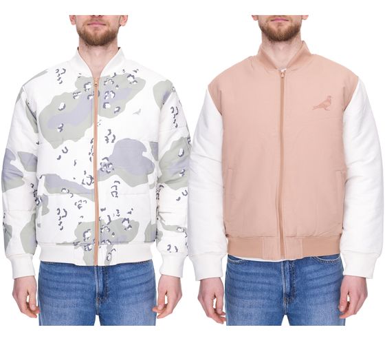 STAPLE Broadway Chaqueta bomber de hombre con estampado de camuflaje en toda la prenda chaqueta reversible de otoño 220907065 marrón claro/beige