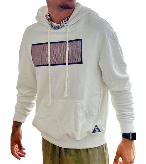 vsct Net Application Herren Hoodie mit Gitter-Print auf Brust Baumwoll Kapuzen-Pullover 5643160 Ecru/Weiß