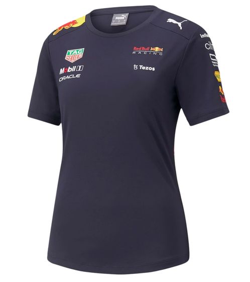 PUMA x Red Bull Racing Team Tee Women's T-Shirt with Graphic Print on Front and Back Sports Shirt 763269 01 Navy