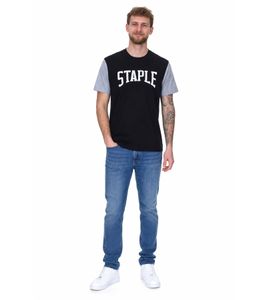 STAPLE Herren T-Shirt modisches Baumwoll-Shirt mit großem Marken-Schriftzug auf der Front 2208C7058 Schwarz