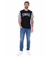 STAPLE Herren T-Shirt modisches Baumwoll-Shirt mit großem Marken-Schriftzug auf der Front 2208C7058 Schwarz
