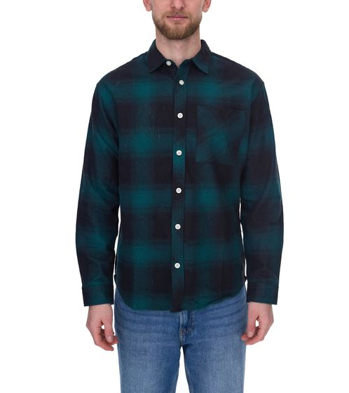 REDEFINED REBEL men's long-sleeved shirt, fashionable business shirt, cotton shirt in a check pattern, dark blue/black