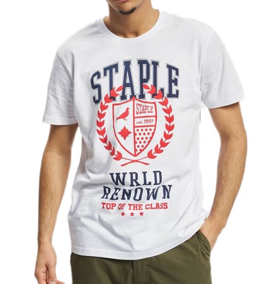 STAPLE Loyola camicia uomo in cotone con grande stampa frontale T-shirt girocollo 2208C7017 bianco/nero/rosso