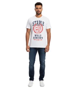 STAPLE Loyola Herren Baumwoll-Shirt mit großem Frontprint T-Shirt Rundhals-Shirt 2208C7017 Weiß/Schwarz/Rot