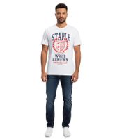STAPLE Loyola Herren Baumwoll-Shirt mit großem Frontprint T-Shirt Rundhals-Shirt 2208C7017 Weiß/Schwarz/Rot
