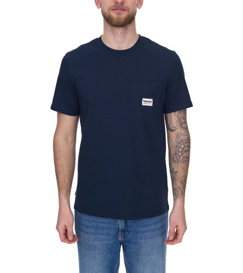 Camicia casual da uomo Timberland Work for the Future, camicia estiva elegante con logo in tessuto sul taschino sul petto TB0A66DS 433 Navy