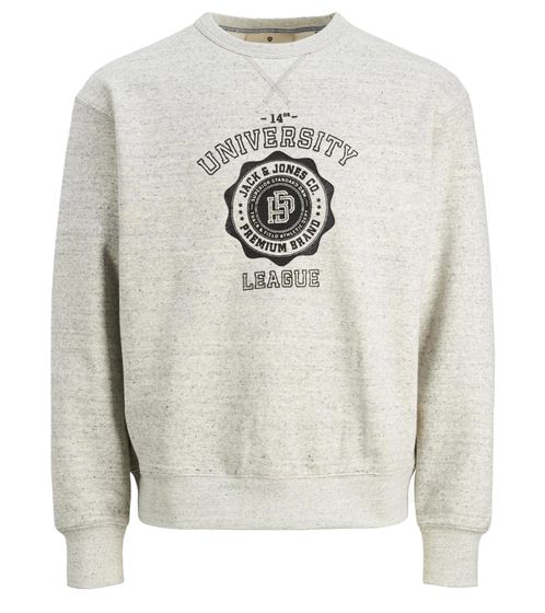 Jack & Jones Herren Crew-Neck Pullover modisches Baumwoll-Sweatshirt mit Marken-Frontprint 12241946 Grau