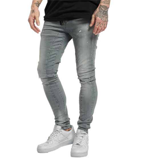 vsct Keanu Jean Slim Fit pour Homme - Pantalon en Denim Aspect Détruit avec éclaboussures de Peinture D5643094 Gris