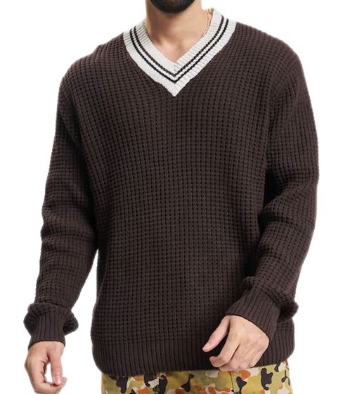 REDEFINED REBEL Cone men's cotton sweater, knitted sweater, long-sleeved shirt 212098 dark brown/white