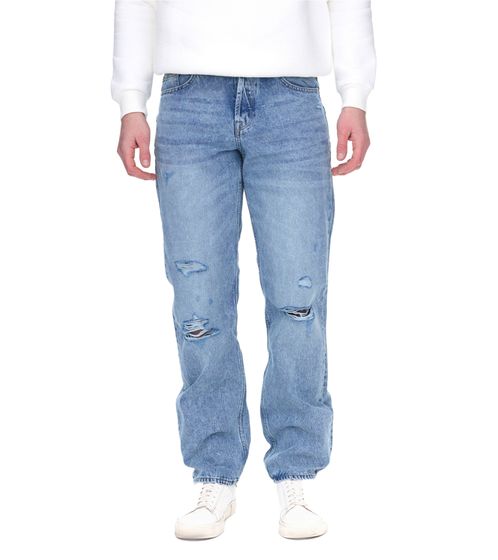 ONLY & SONS Edge Destroy men's denim jeans in a used look cotton trousers in a 5-pocket style slim fit 22024607 blue