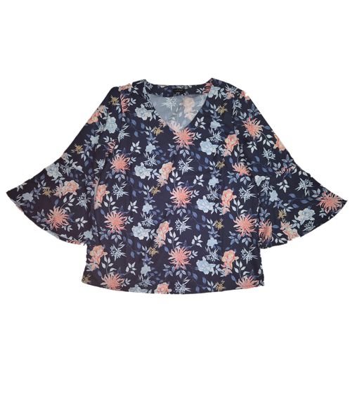 Laura Scott Blusa de manga 3/4 blusa de verano para mujer con mangas de trompeta 62597865 azul/colorido