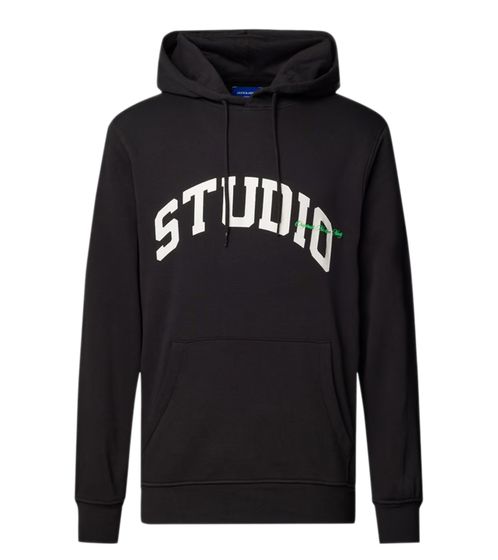 JACK & JONES Brink men's hoodie fashionable hooded sweater with "STUDIO" lettering on the front 12228021 black