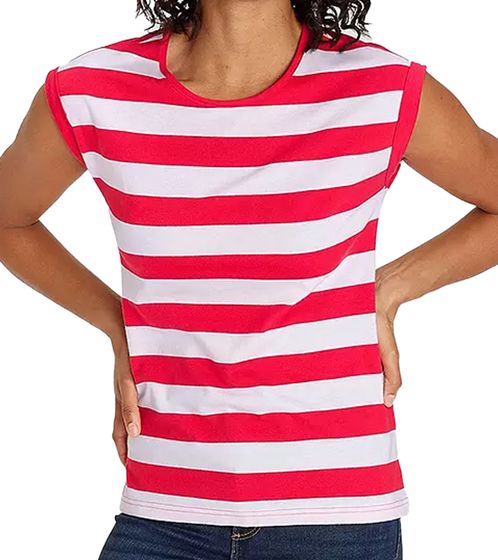 FLASHLIGHTS T-shirt chemise à manches courtes pour femme à rayures avec coton 56261769 rouge/blanc