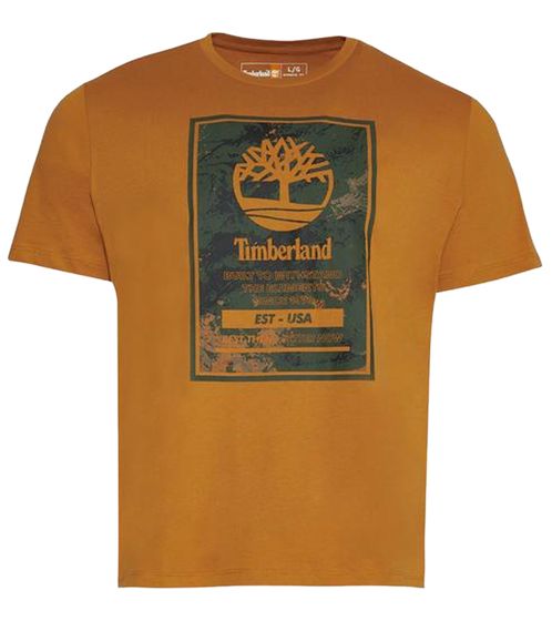 Camisa casual de hombre Timberland All Over, elegante camisa de verano con logo estampado frontal TB0A66Xa P47 Naranja