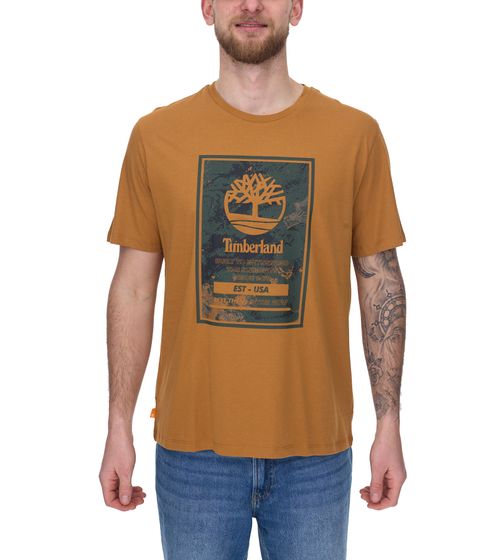 Chemise décontractée pour hommes Timberland All Over, chemise d'été élégante avec logo imprimé sur le devant TB0A66Xa P47 Orange