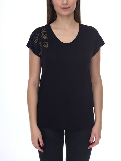 LAURA SCOTT women's summer shirt, fashionable T-shirt with embroidery 93585636 black