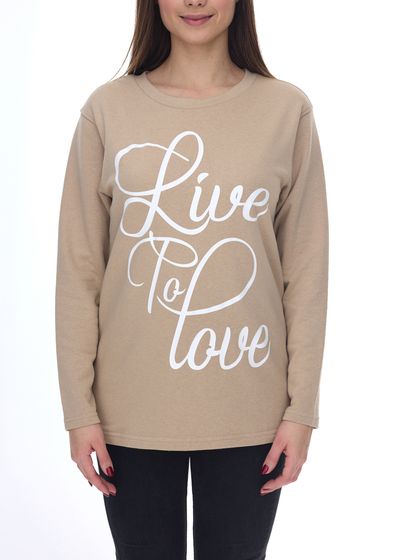 BOYSEN`S Sweater suéter de mujer suéter de algodón con letras Live to Love 35082539 beige