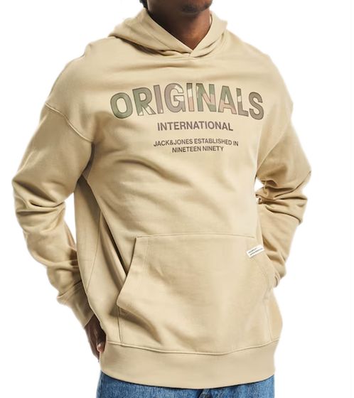 JACK & JONES Camo men's cotton hoodie stylish hooded sweater with "ORIGINALS" print 12216069 beige