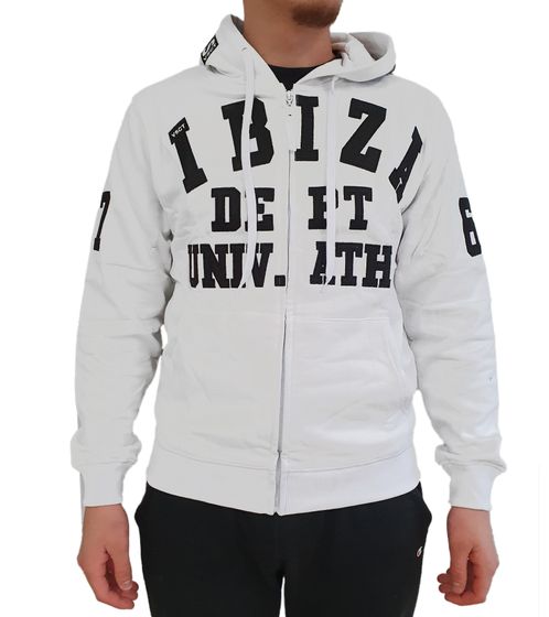 vsct Ibiza Dept Men's Zip Hoodie with Lettering Details Cotton Hooded Sweater 5643315 White