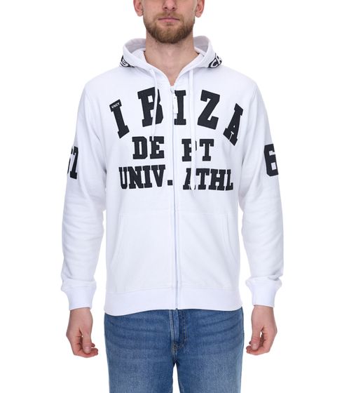 vsct Ibiza Dept Men's Zip Hoodie with Lettering Details Cotton Hooded Sweater 5643315 White