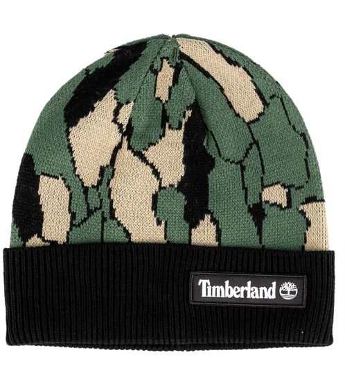 Timberland Berretto lavorato a maglia Bark in look mimetico, comodo berretto invernale con toppa con logo sul davanti TB0A2P3W 392 nero/verde