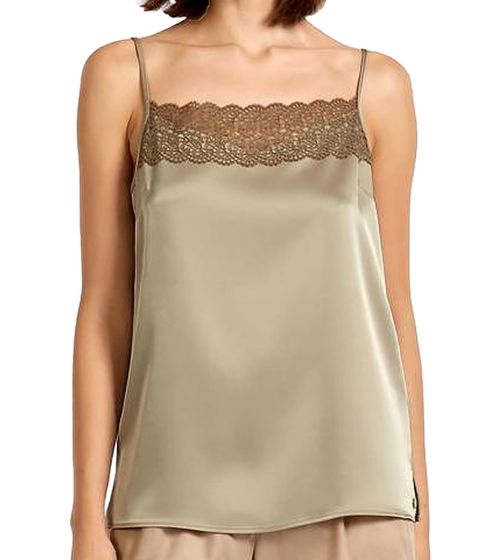 MARC CAIN Damen Top Sommer-Shirt Ausschnitt mit Spitzenapplikation Spitzenoberteil UC61.04W15 520 Olivgrün