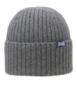 JACK & JONES Cappello Prime Wool in lana di alpaca, comodo berretto invernale con toppa con logo sul davanti 12195049 Grigio