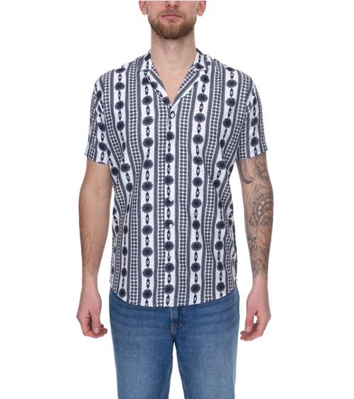 vsct Clubwear men's shirt with all-over geomatrix pattern, short-sleeved shirt with button placket 5643309 white/black