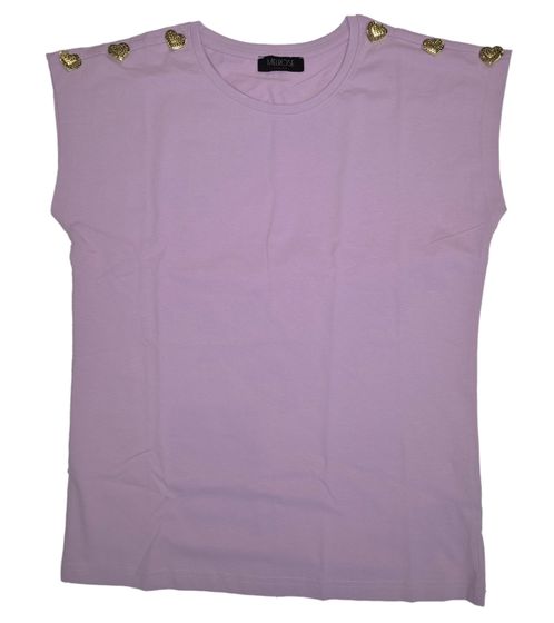 melrose women's T-shirt cotton shirt with heart buttons short sleeve 28227213 lilac