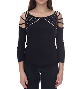 MELROSE Chemise femme épaules dénudées avec bordure en sequins Chemise de réveillon du Nouvel An à demi-manches 67894731 Noir