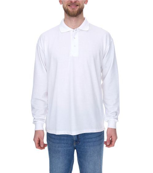 SANTINO Polo simple pour homme avec partie en coton, chemise à manches longues, blanc