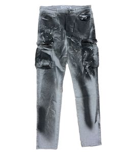 vsct Pantaloni cargo slim fit da uomo Keanu in jeans denim dall'aspetto distrutto con schizzi di vernice D5643250 Grigio