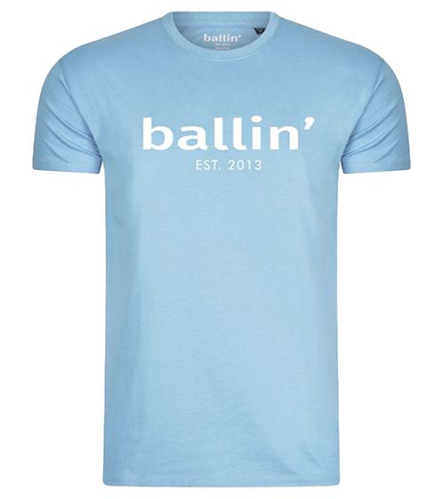 Ballin Est. Camicia da uomo in cotone sostenibile 2013 con stampa logo sul davanti camicia a maniche corte SH-REG-H050 azzurro