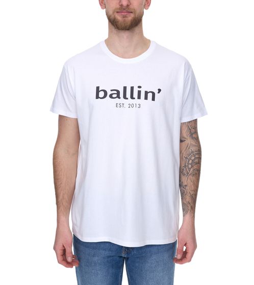 Ballin Est. 2013 Herren nachhaltiges Baumwoll-Shirt mit Logo-Print auf der Front Kurzarm-Shirt SH-REG-H050-WHT Weiß