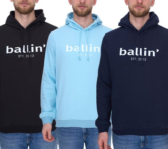 Ballin Est. Suéter con capucha y capucha sostenible para hombre 2013 con logo estampado en el frente HO-H00050 en negro, azul o azul marino